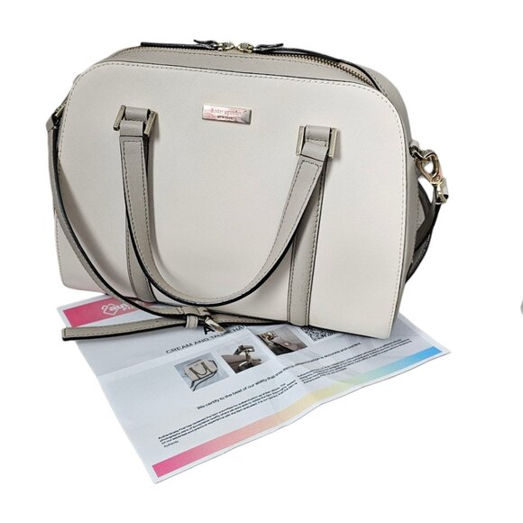 Kate Spade Newbury Lane Felix Saffiano Leather Taupe Cream Shoulder Handbag COA - Picture 7 of 16